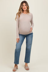 Beige Ribbed Maternity Long Sleeve Top