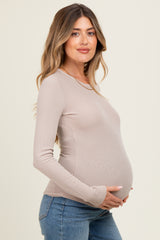 Beige Ribbed Maternity Long Sleeve Top