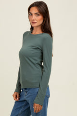 Green Ribbed Long Sleeve Top