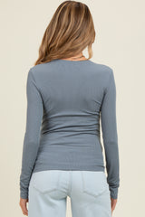 Grey Ribbed Maternity Long Sleeve Top