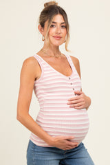 Light Pink Striped Fitted Maternity Tank Top