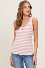Light Pink Striped Fitted Tank Top