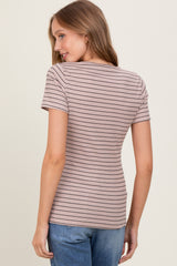 Mocha Ribbed Striped Short Sleeve Top