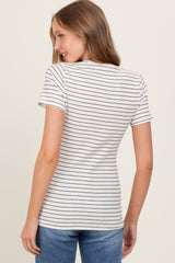 Cream Ribbed Striped Short Sleeve Top