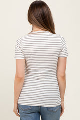 Cream Ribbed Striped Short Sleeve Maternity Top