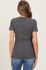Charcoal Ribbed Striped Short Sleeve Top