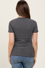 Charcoal Ribbed Striped Short Sleeve Maternity Top