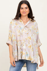 Light Pink Floral Boxy Fit Short Sleeve Blouse