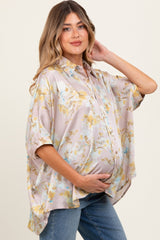 Light Pink Floral Boxy Fit Maternity Short Sleeve Blouse