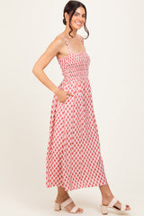 Pink Diamond Print Smocked Midi Dress