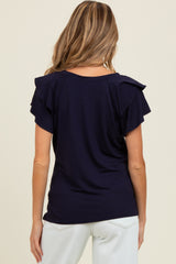 Navy Double Ruffle Sleeve Maternity T-Shirt