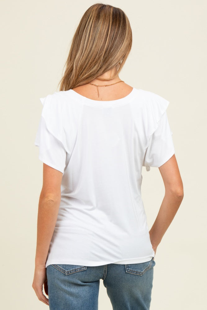 White Double Ruffle Sleeve Maternity T-Shirt