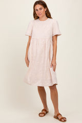 Beige Gingham Short Sleeve Maternity Dress