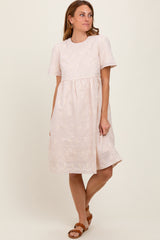 Beige Gingham Short Sleeve Dress