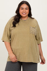 Light Olive Mineral Wash Crochet Pocket Maternity Plus Top