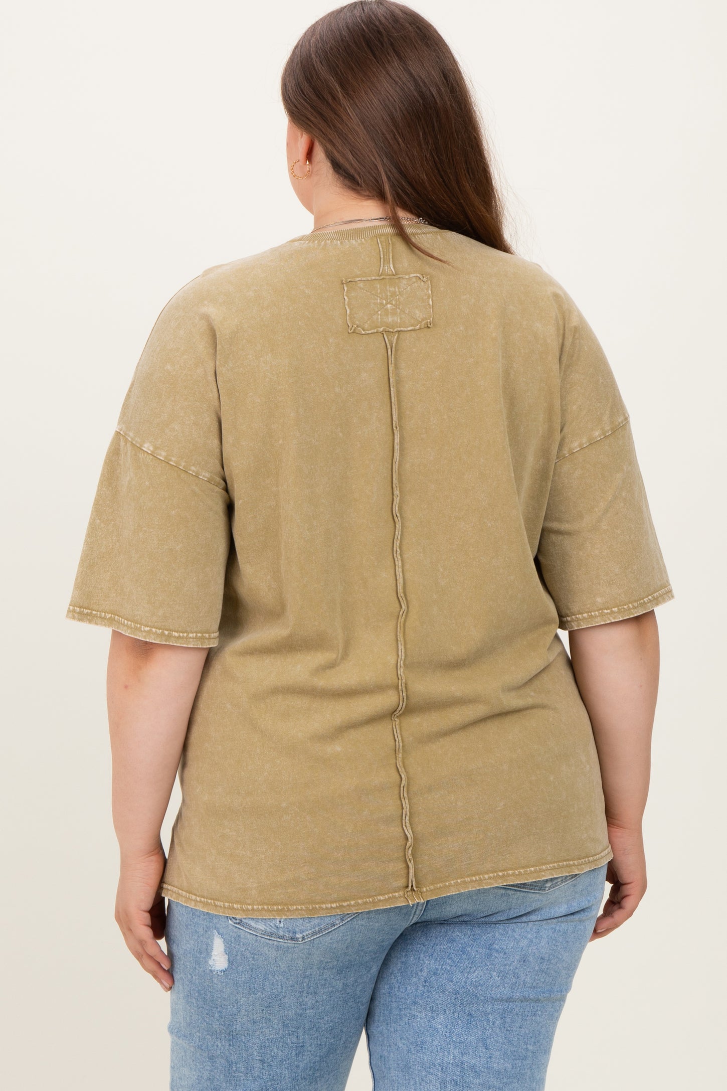 Light Olive Mineral Wash Crochet Pocket Maternity Plus Top