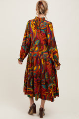 Brown Paisley V-Neck Long Sleeve Tiered Maternity Maxi Dress