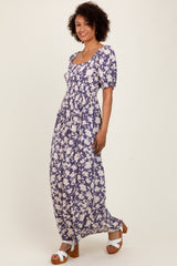 Periwinkle Smocked Waist Front Slit Maxi Dress