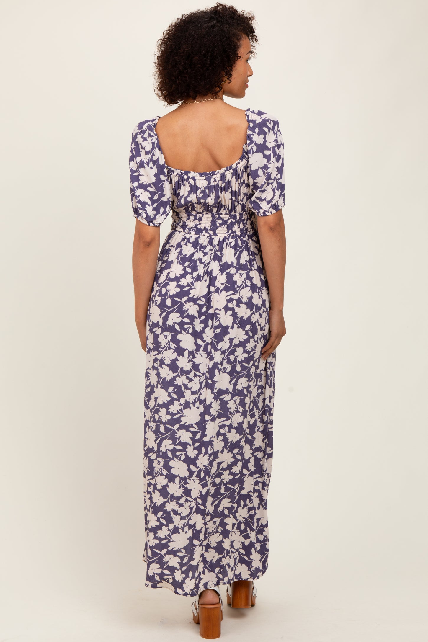 Periwinkle Smocked Waist Front Slit Maxi Dress