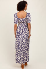 Periwinkle Smocked Waist Front Slit Maxi Dress