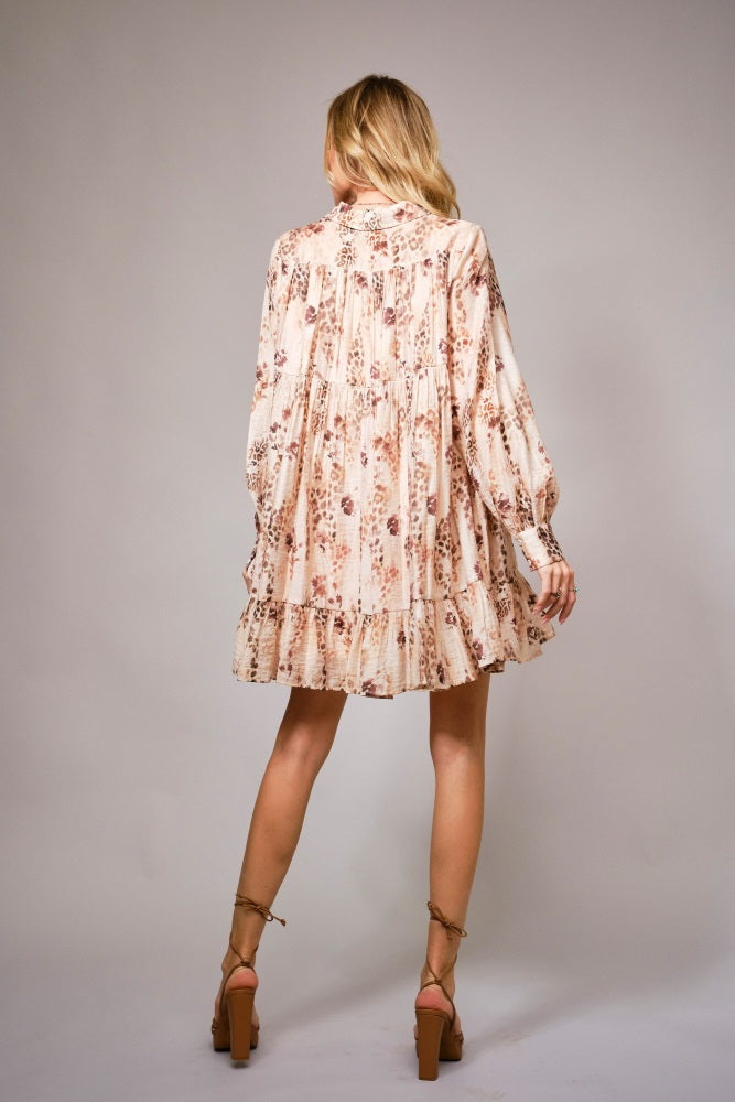 Brown Animal Print Tiered Mini Dress