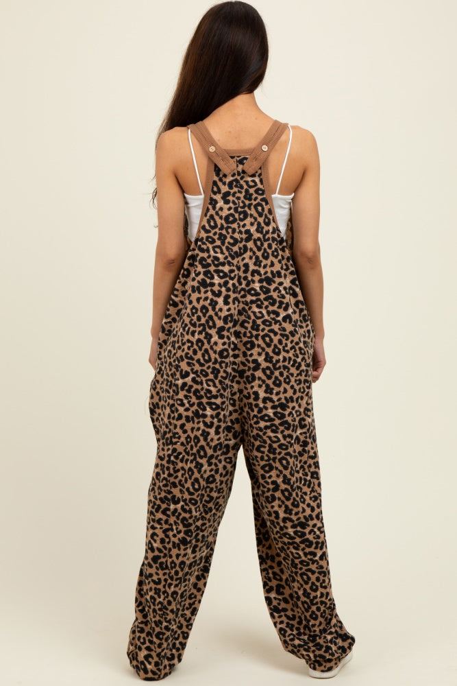 Brown Animal Print Waffle Knit Oversized Jumpsuit