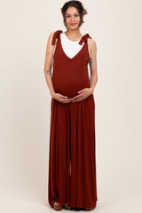 Rust Shoulder Tie Wide Leg Maternity Jumpsuit