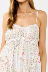Ivory Floral Sleeveless Tiered Ruffle Detail Maxi Dress