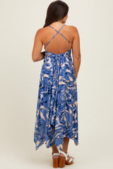 Blue Printed Crisscross Back Maternity Handkerchief Dress