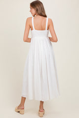 Ivory Eyelet Lace Sweetheart Neckline Midi Dress