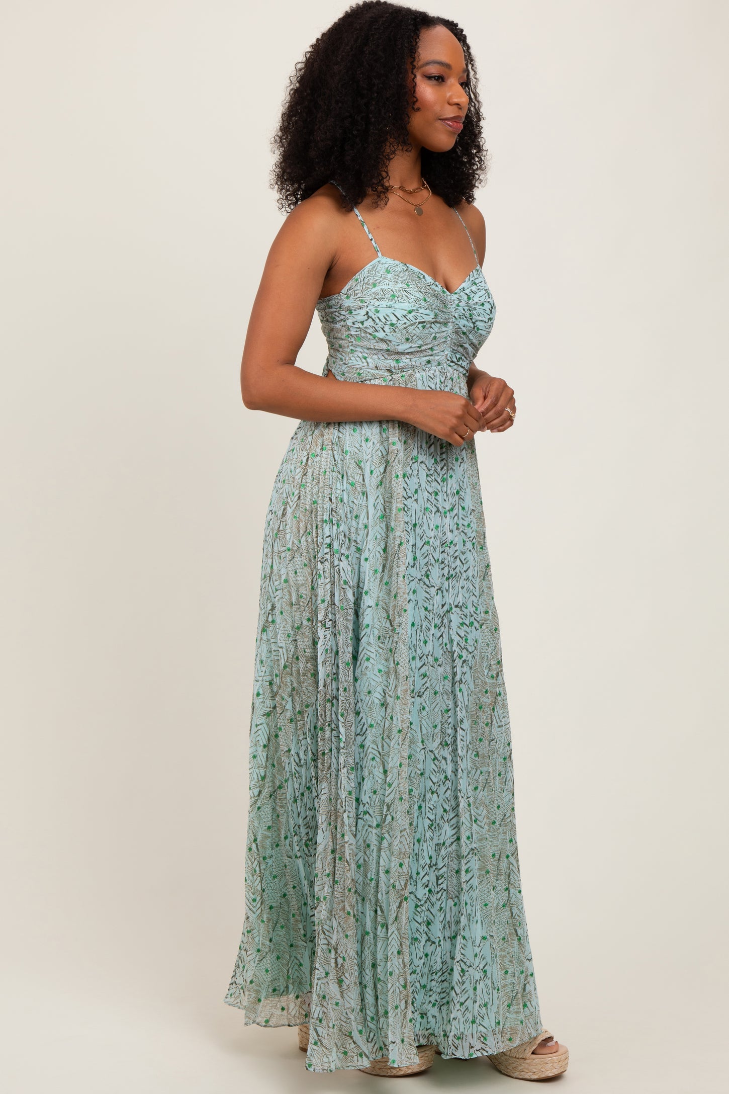 Mint Green Floral Cutout Tie Back Maxi Dress