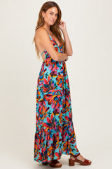 Multicolor Floral Deep V-Neck Halter Maxi Dress