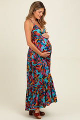 Multicolor Floral Deep V-Neck Halter Maternity Maxi Dress