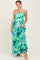 Green Printed Shoulder Tie Maxi Dress