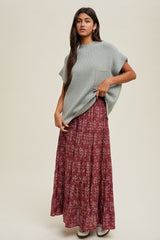 Rust Floral Drawstring Tiered Maternity Maxi Skirt
