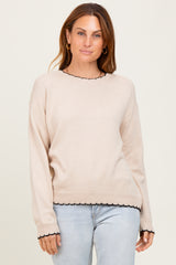 Taupe Contrast Scallop Trim Maternity Sweater