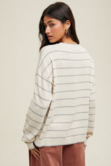 Cream Striped Drop Shoulder Sweater