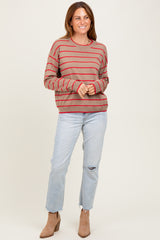 Mocha Striped Drop Shoulder Sweater