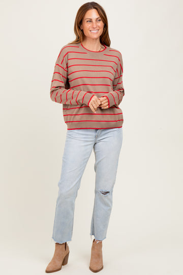 Mocha Striped Drop Shoulder Sweater