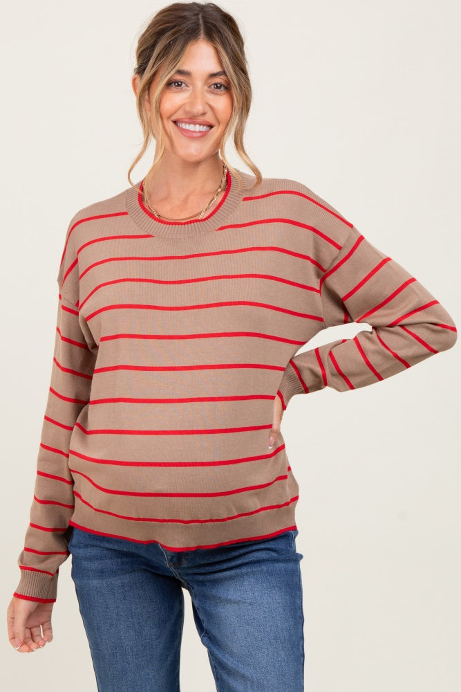 Mocha Striped Drop Shoulder Maternity Sweater