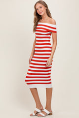 Red Striped Off Shoulder Midi Sweater Dress