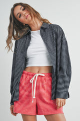 Black Oversized Grid Plaid Maternity Button Down Shirt