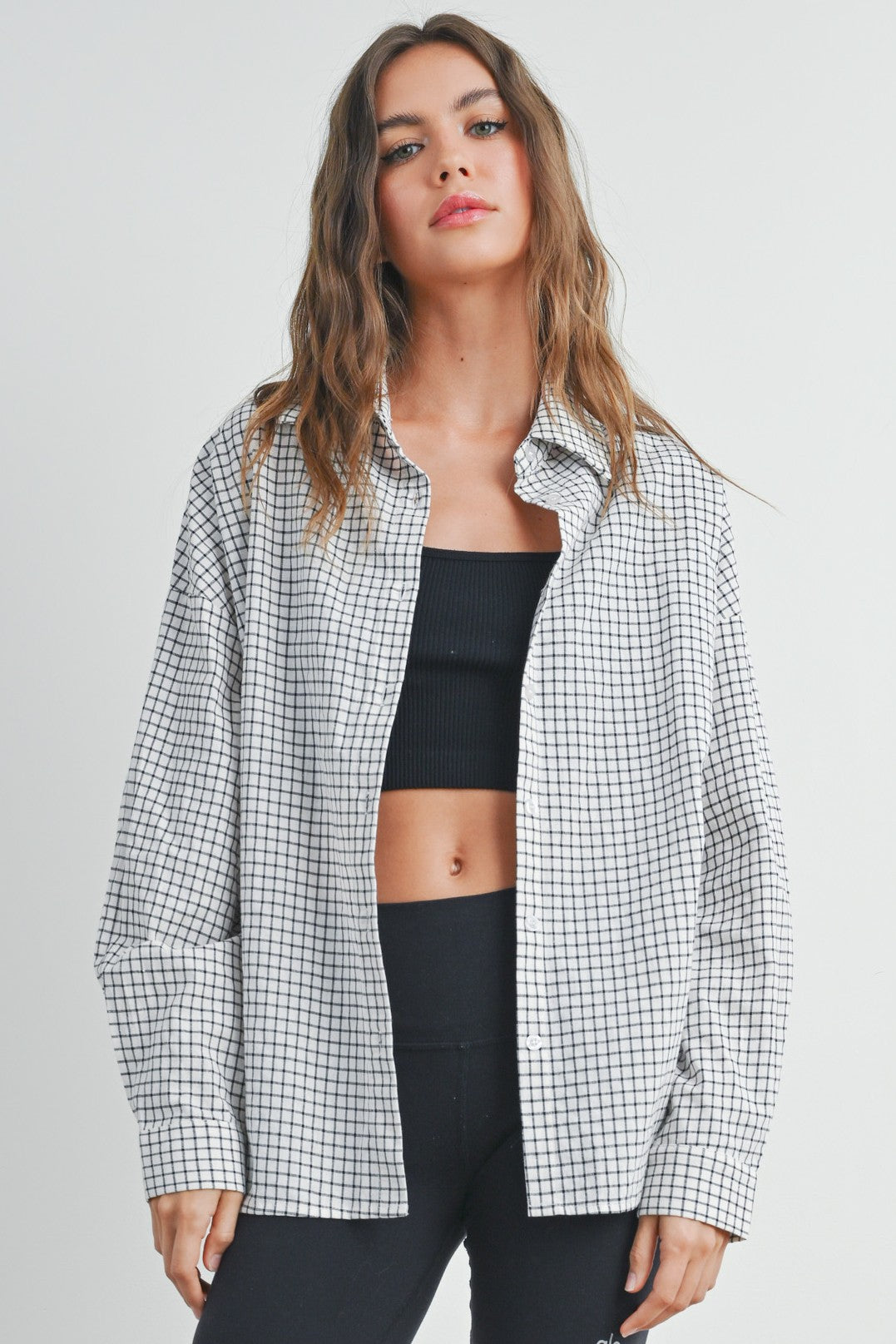 Ivory Checker Plaid Button Down Maternity Shirt