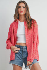 Red Checker Plaid Button Down Maternity Shirt