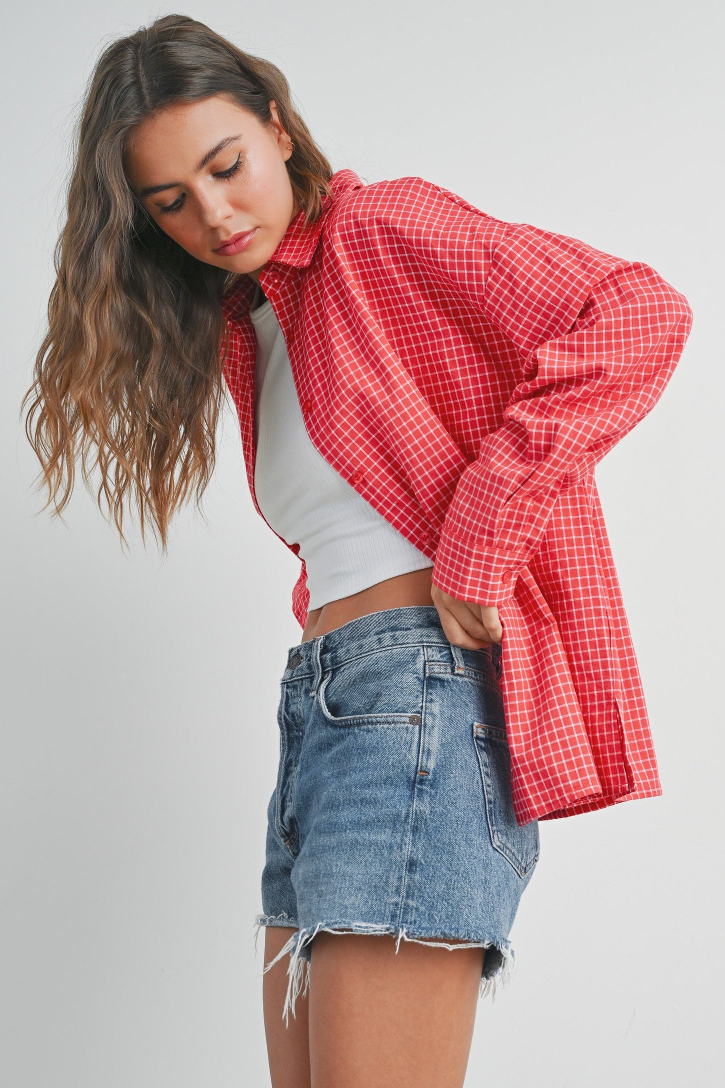 Red Checker Plaid Button Down Shirt