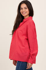Red Checker Plaid Button Down Maternity Shirt