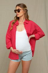 Red Checker Plaid Button Down Maternity Shirt