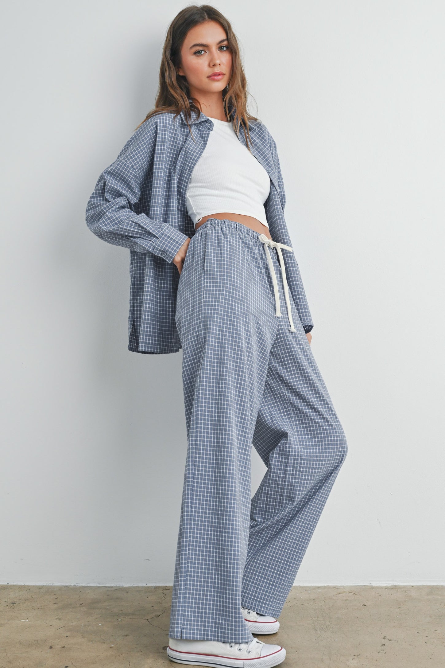 Blue Checker Plaid Button Down Shirt