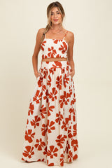 Rust Floral Smocked Top With Maxi Skirt Maternity Set