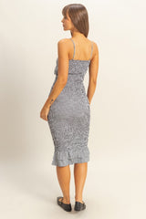 Black Gingham Smocked Cutout Midi Dress